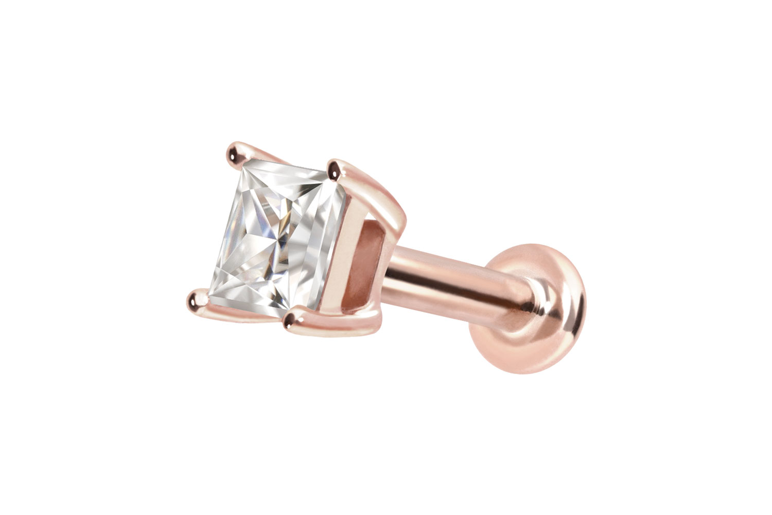 14 Karat Gold Labret Piercing mit Push Fit MOISSANIT-QUADRAT
